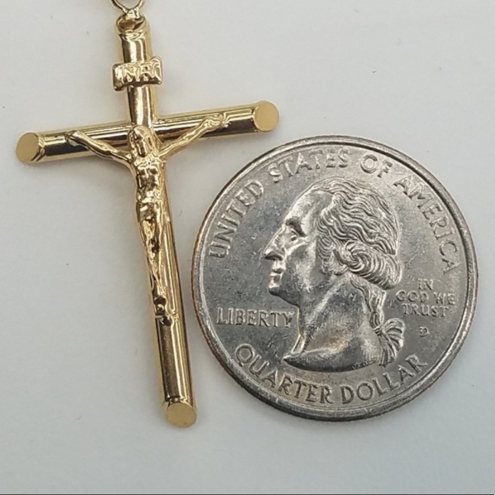 Religious 14k Gold Jesus Crucifix Cross Pendant - Picture 9 of 11